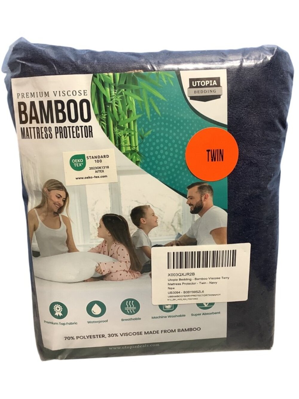 Twin Mattress Cover Premium Viscose Bamboo Protector Waterproof Navy